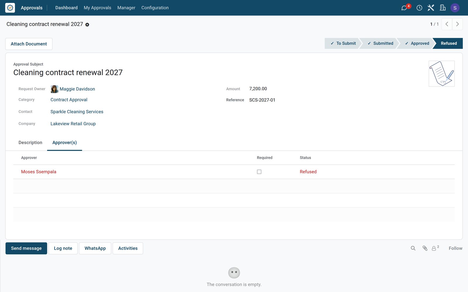 BridgeERP refused contract approval request