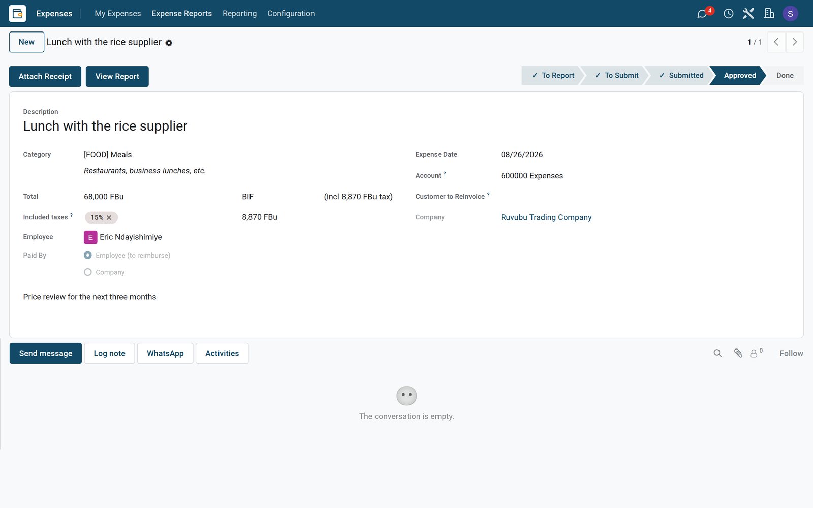 BridgeERP expense form