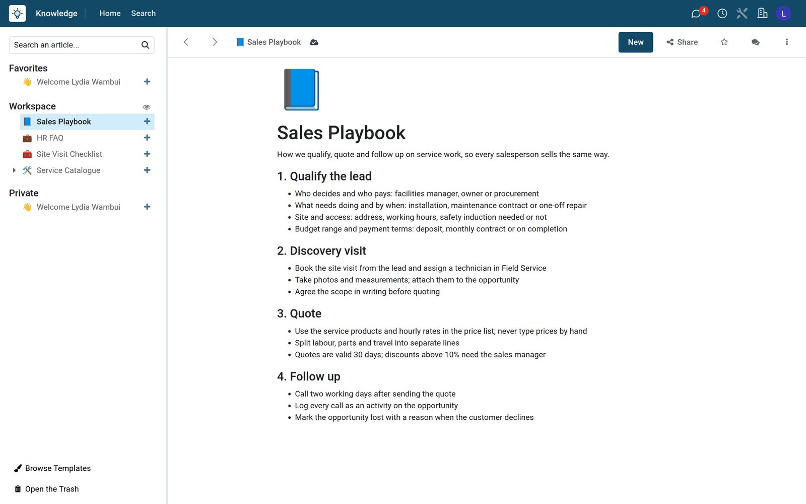 Knowledge in BridgeERP: Write it down once, and let the whole company find it