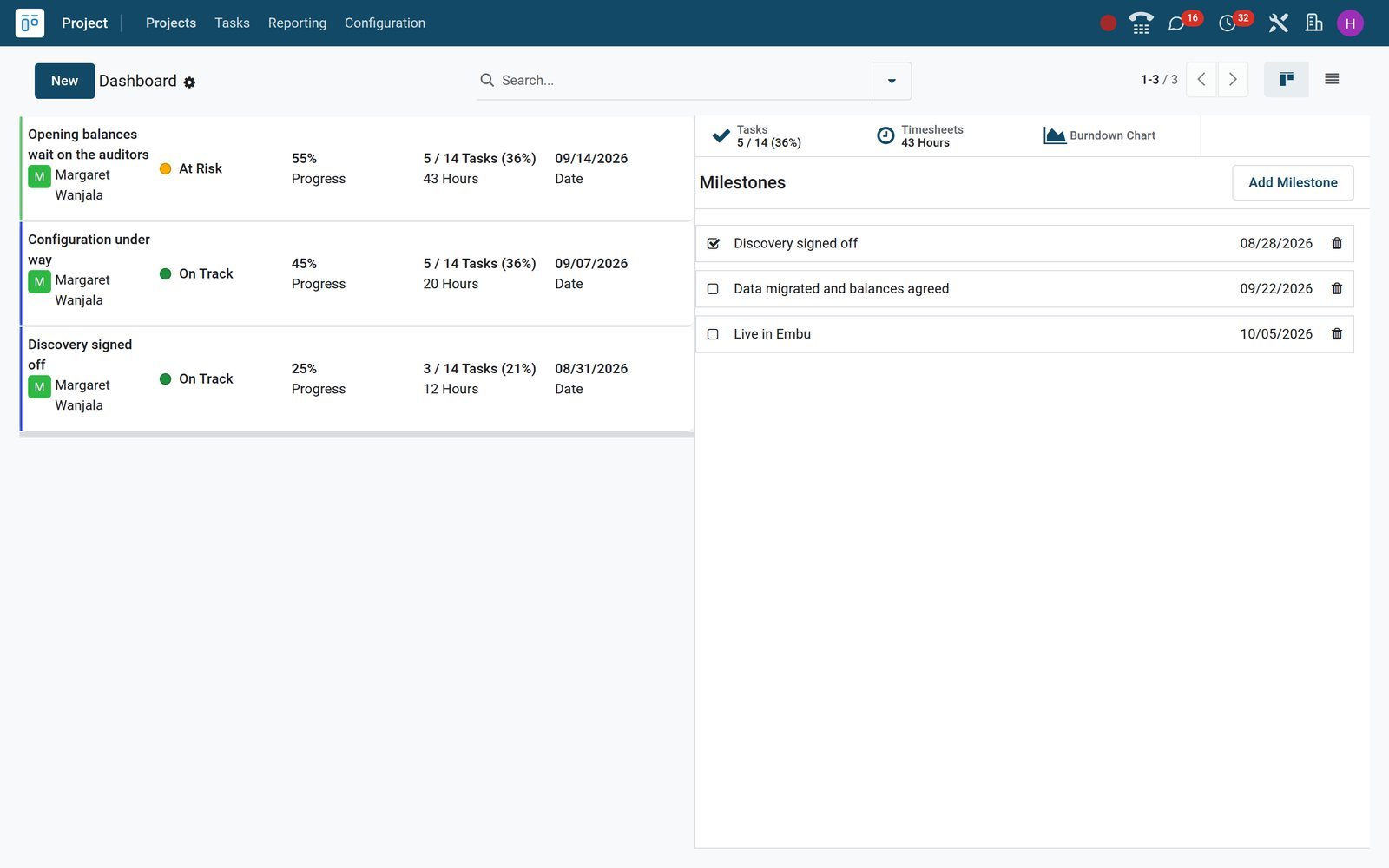BridgeERP project updates dashboard