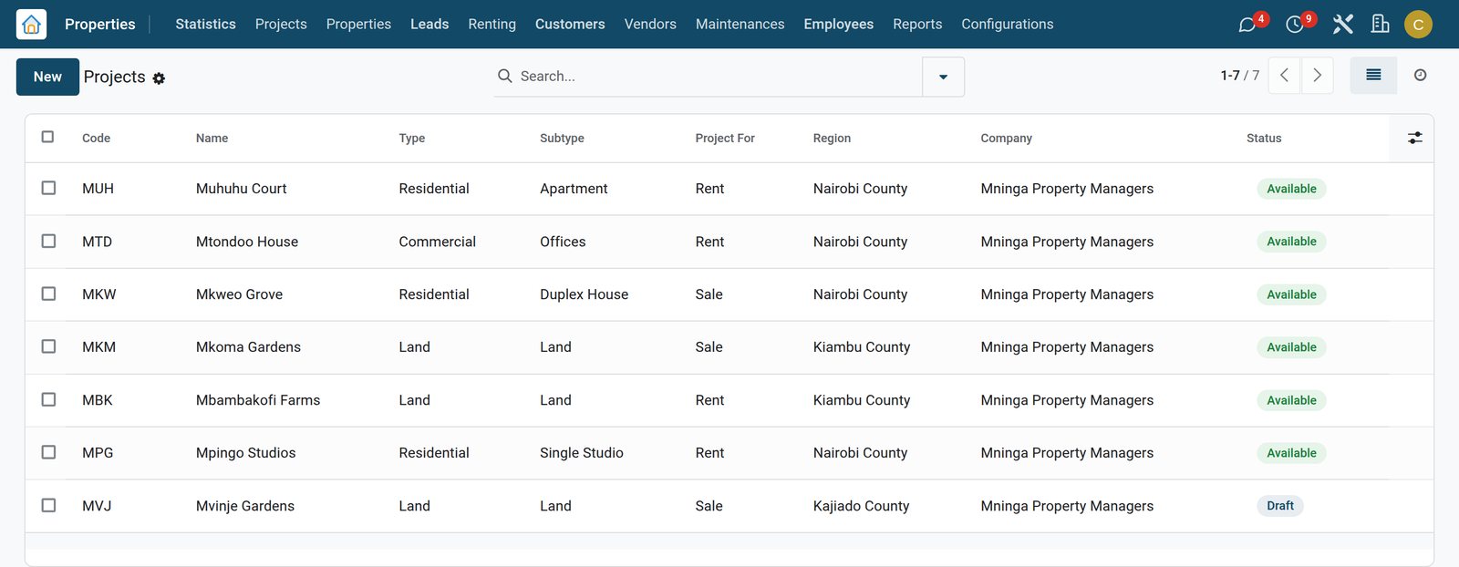 BridgeERP property projects list