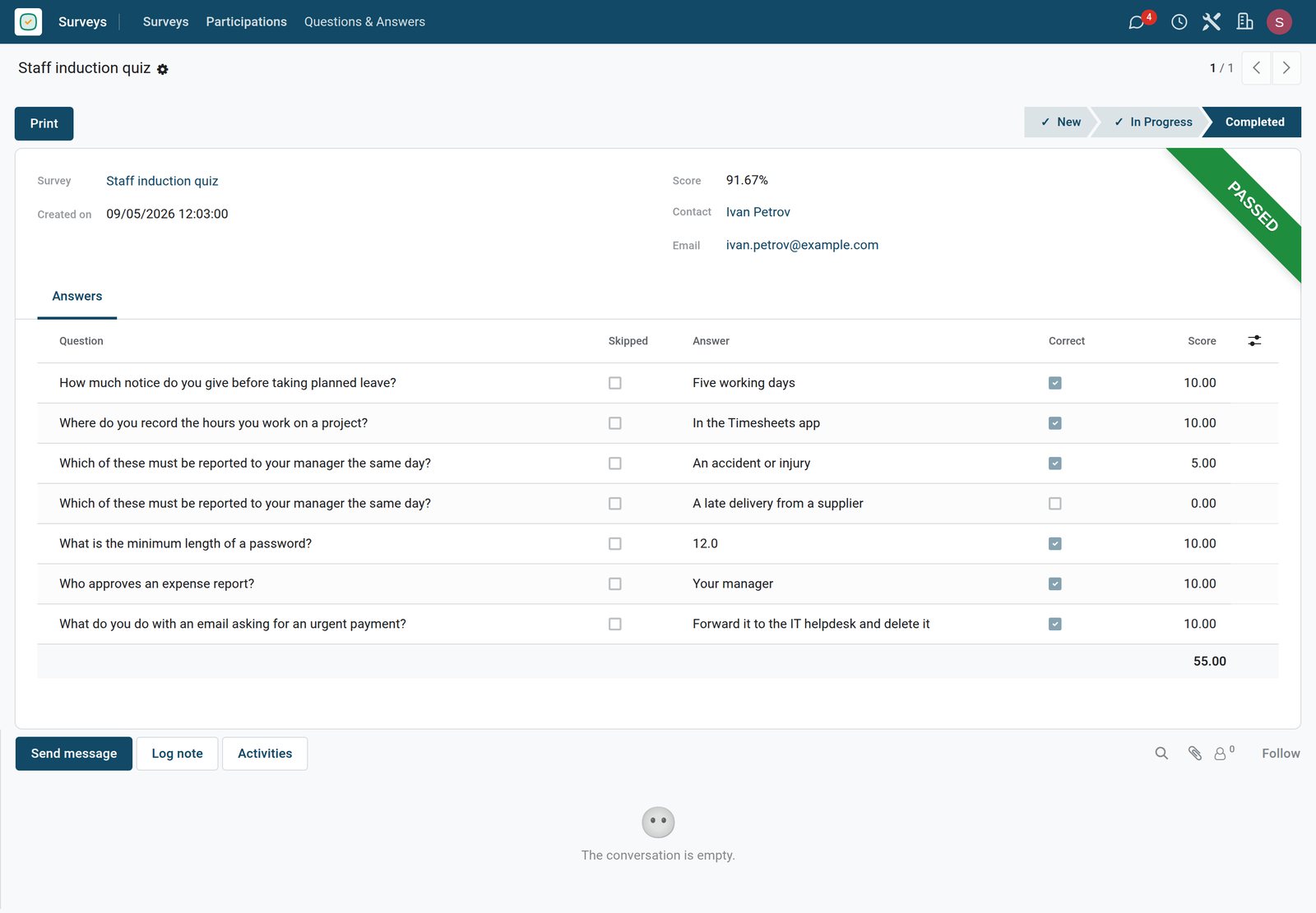 BridgeERP survey participation with scored answers