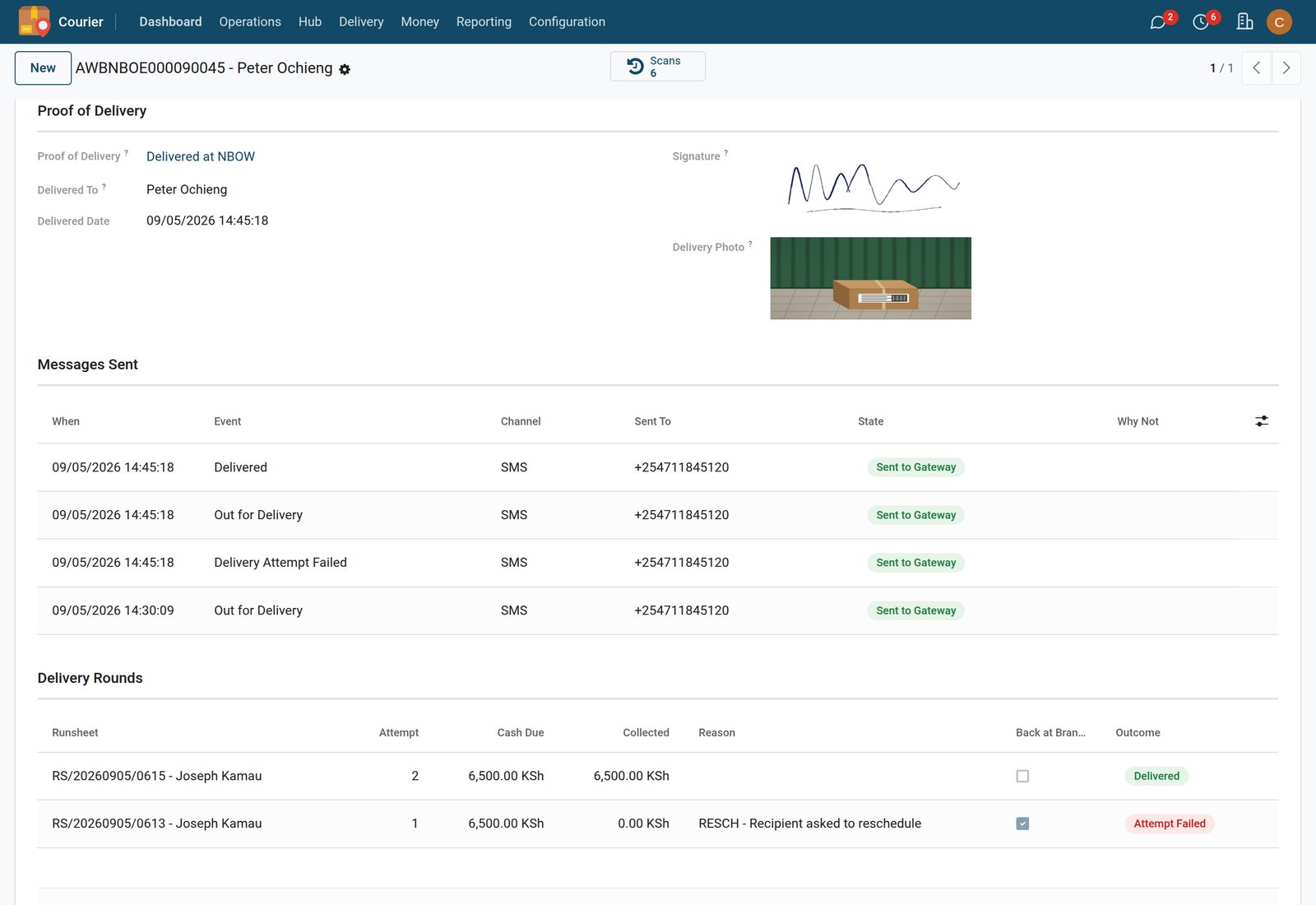 Tracking — Proof on the waybill