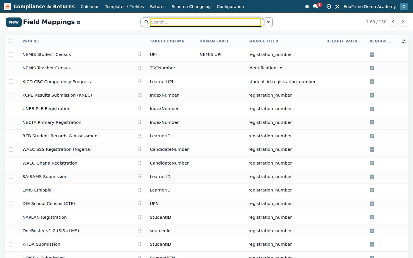 Compliance & Returns screen
