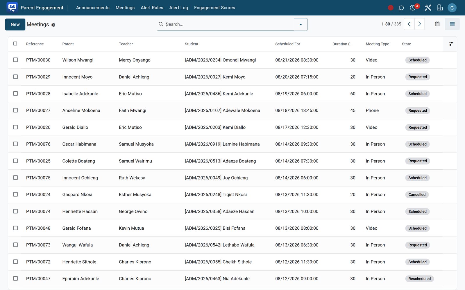 Parent Portal screen