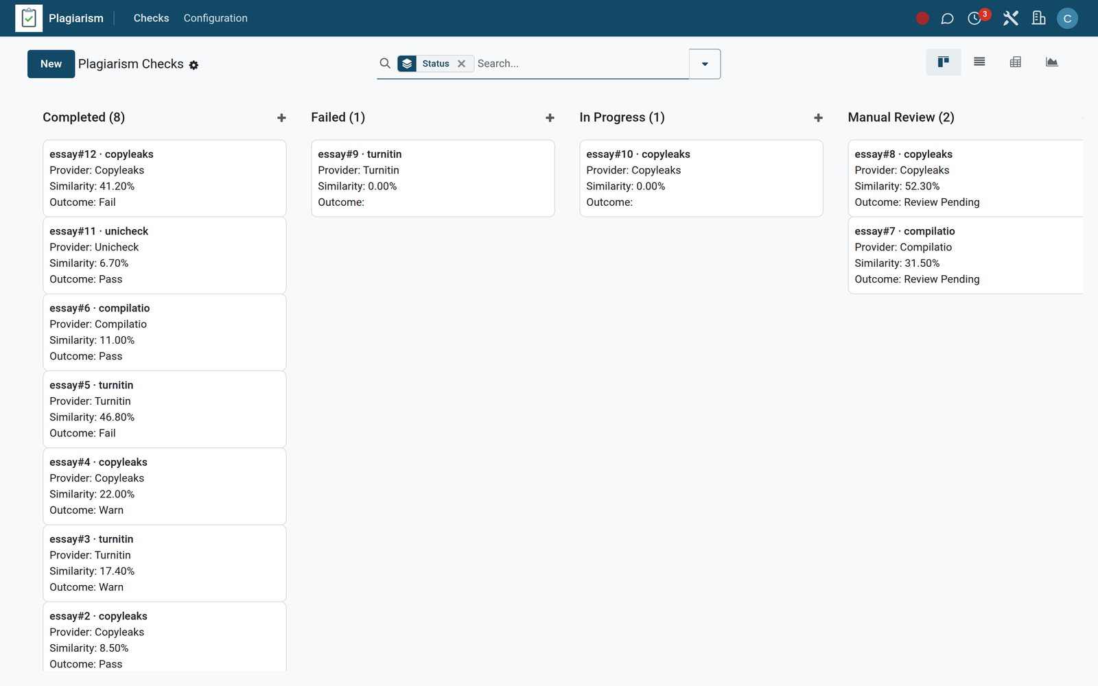 Plagiarism Check in the EduPrime: Similarity checking on submitted assignments