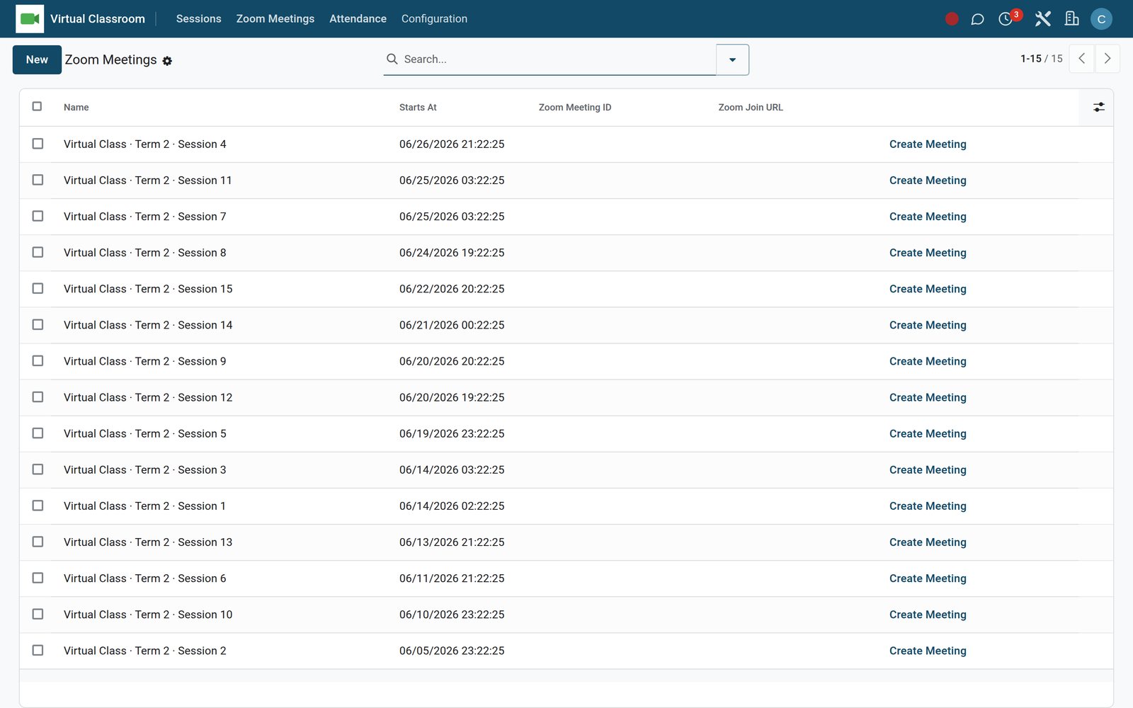 Virtual Classroom in the EduPrime: Live class scheduling with Zoom/Meet links, attendance and recordings