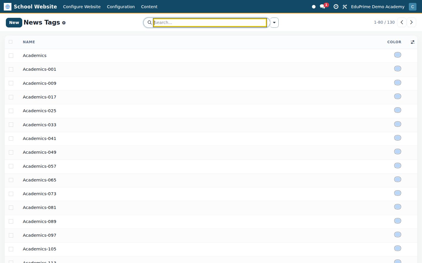 School Website screen