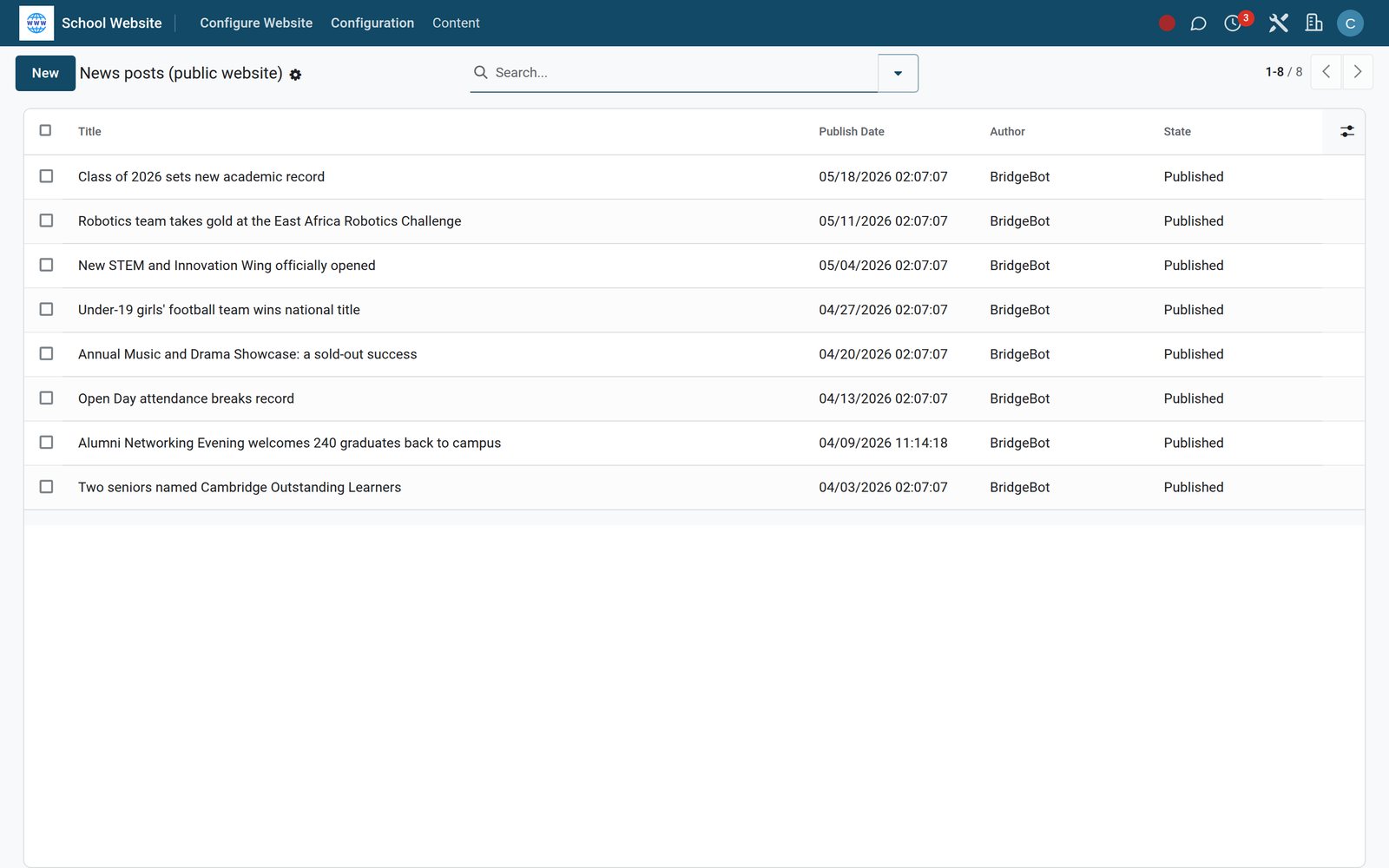 School Website in the EduPrime: Public school site with news, calendar and application forms — included at no extra charge