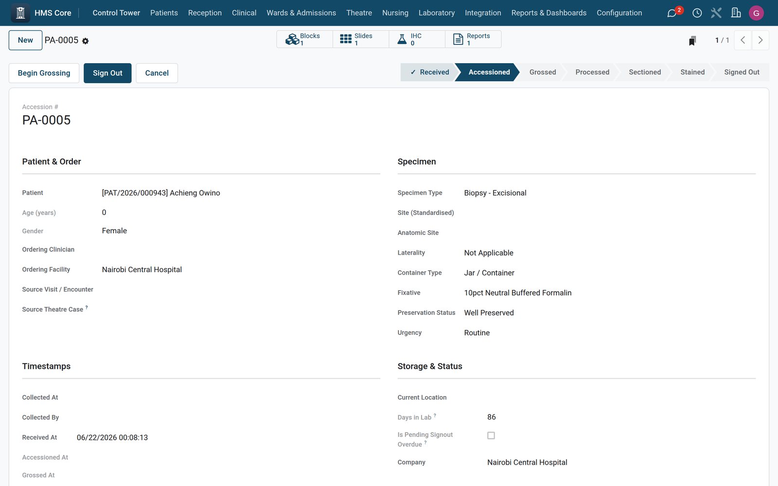 Pathology in the Bridge HMS Suite: Histology and cytology workflows with specimen and slide tracking