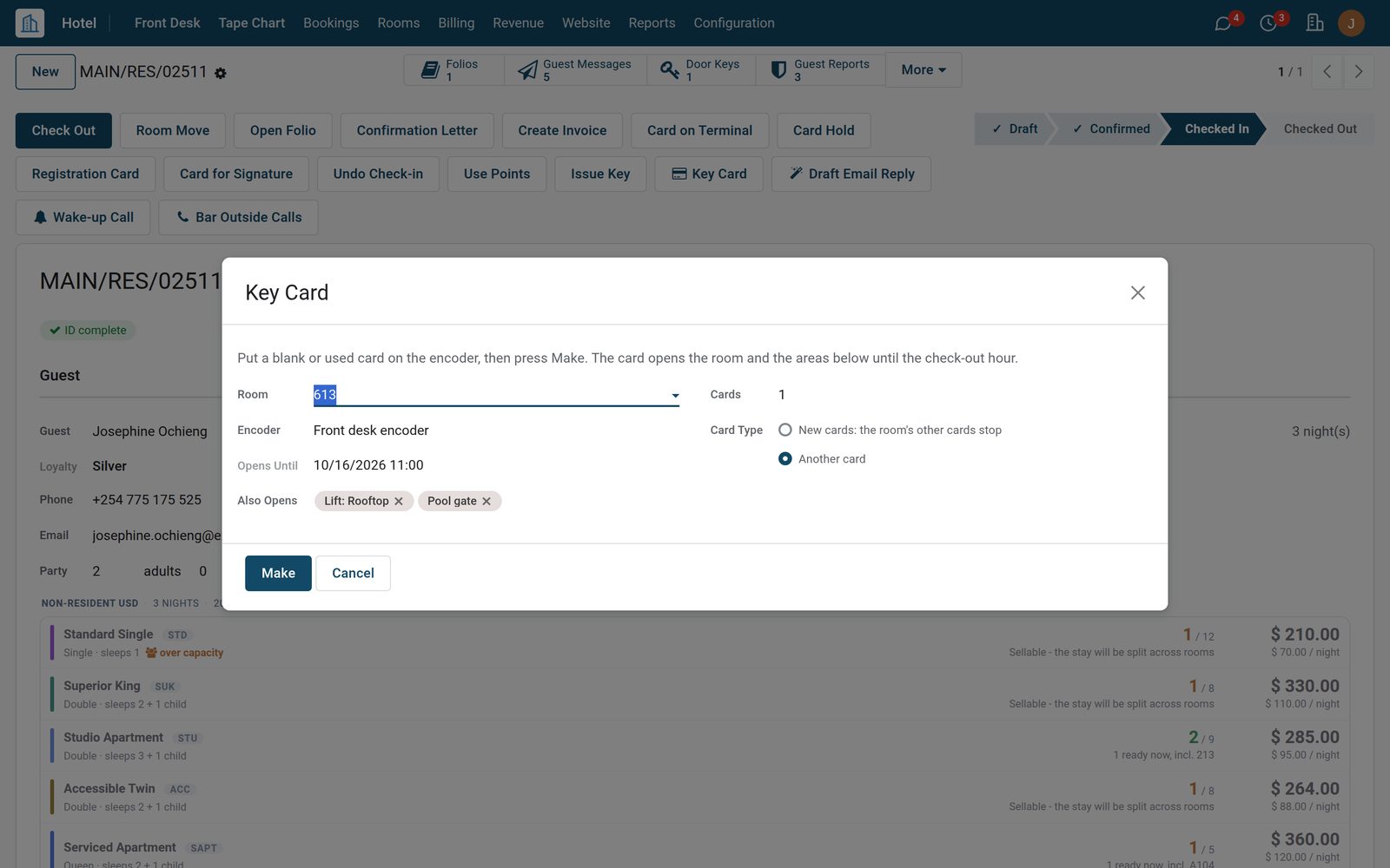 Door Locks: Key Cards Made from the Booking
