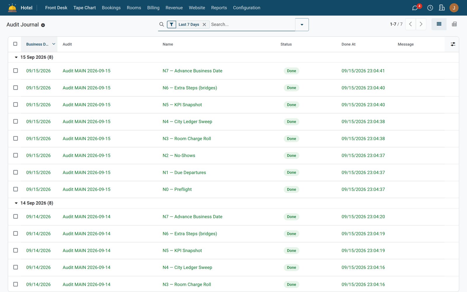 Billing, Folios & Night Audit — Audit Journal
