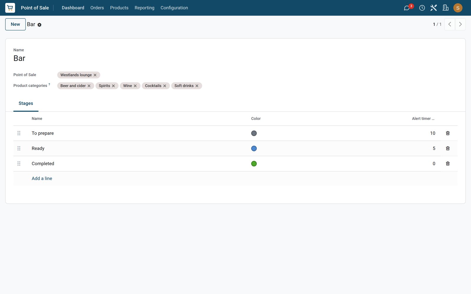 BridgeERP preparation display settings for a bar