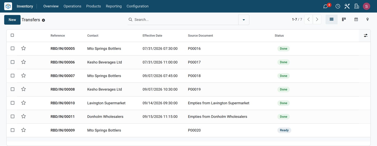 BridgeERP beverage distributor incoming transfers and crate returns