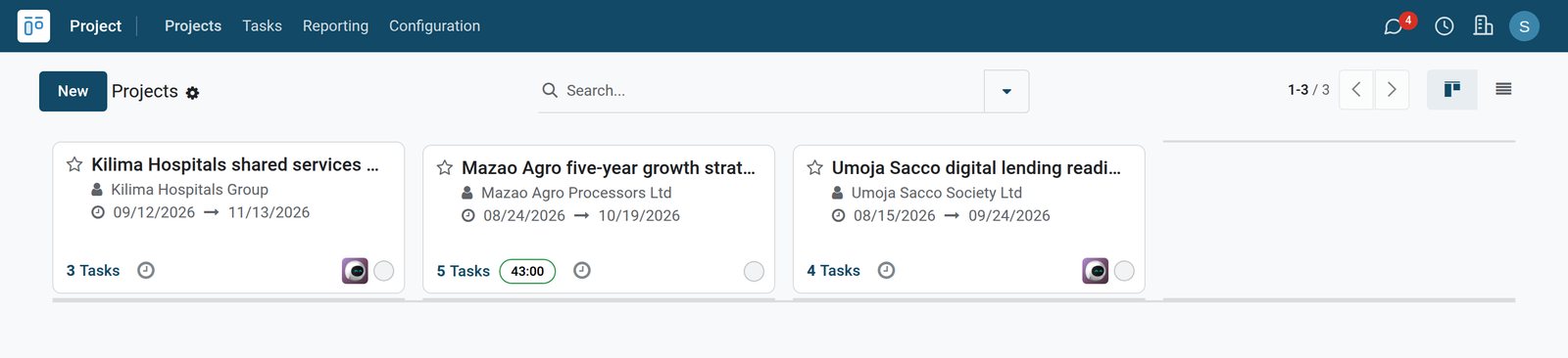 BridgeERP project kanban of consulting engagements