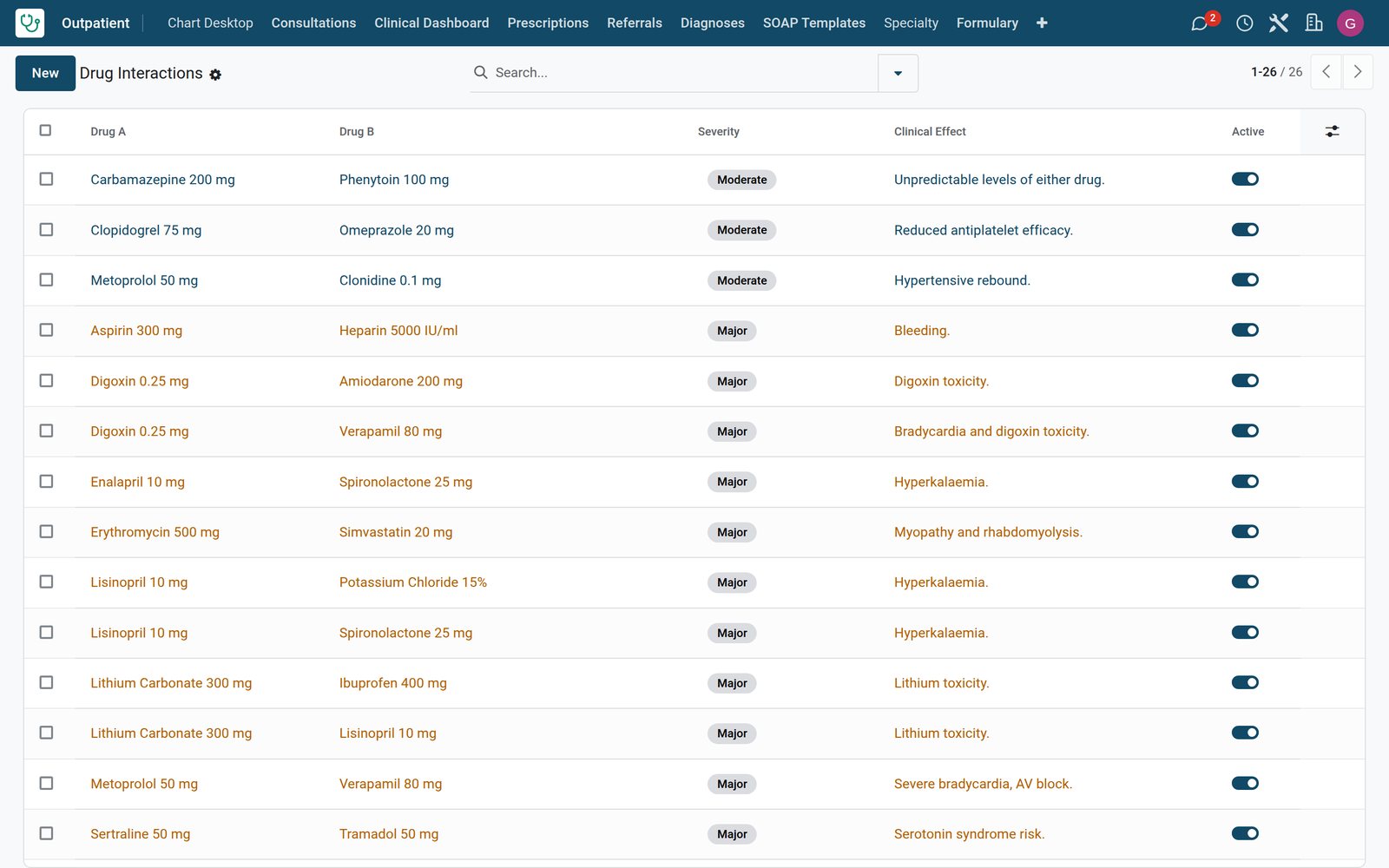 BridgeERP HMS drug interaction list