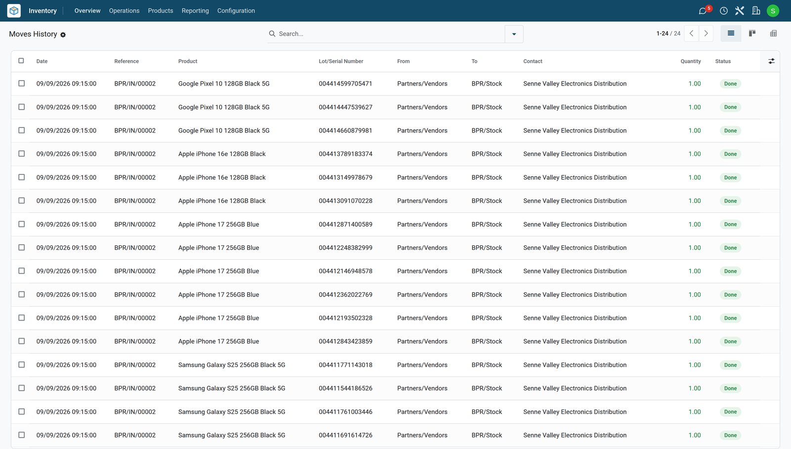 BridgeERP receipt of phones with IMEI numbers