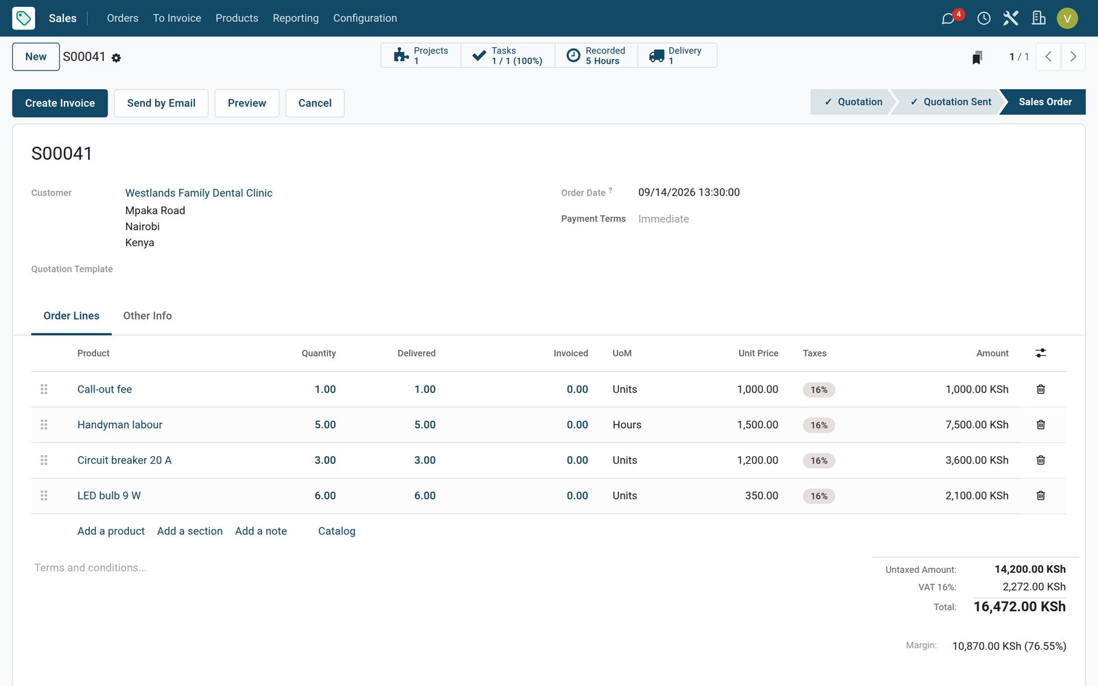 BridgeERP sales order created from a field service job