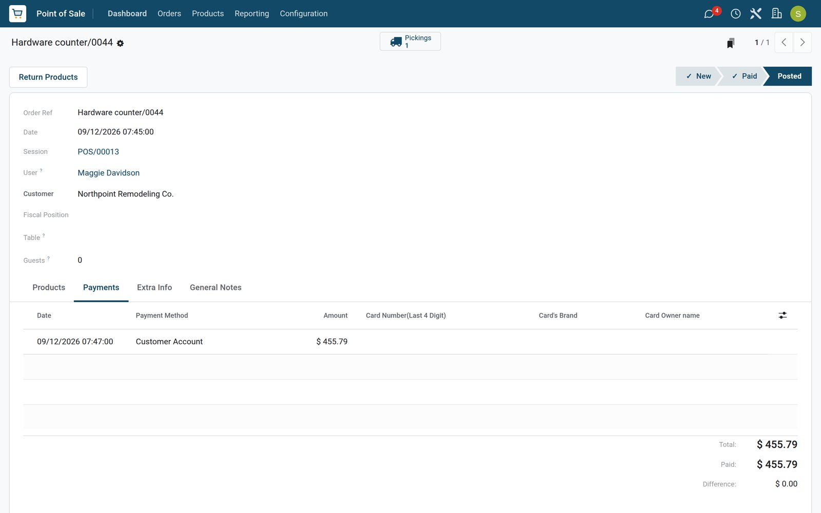 BridgeERP hardware store order charged to a contractor account