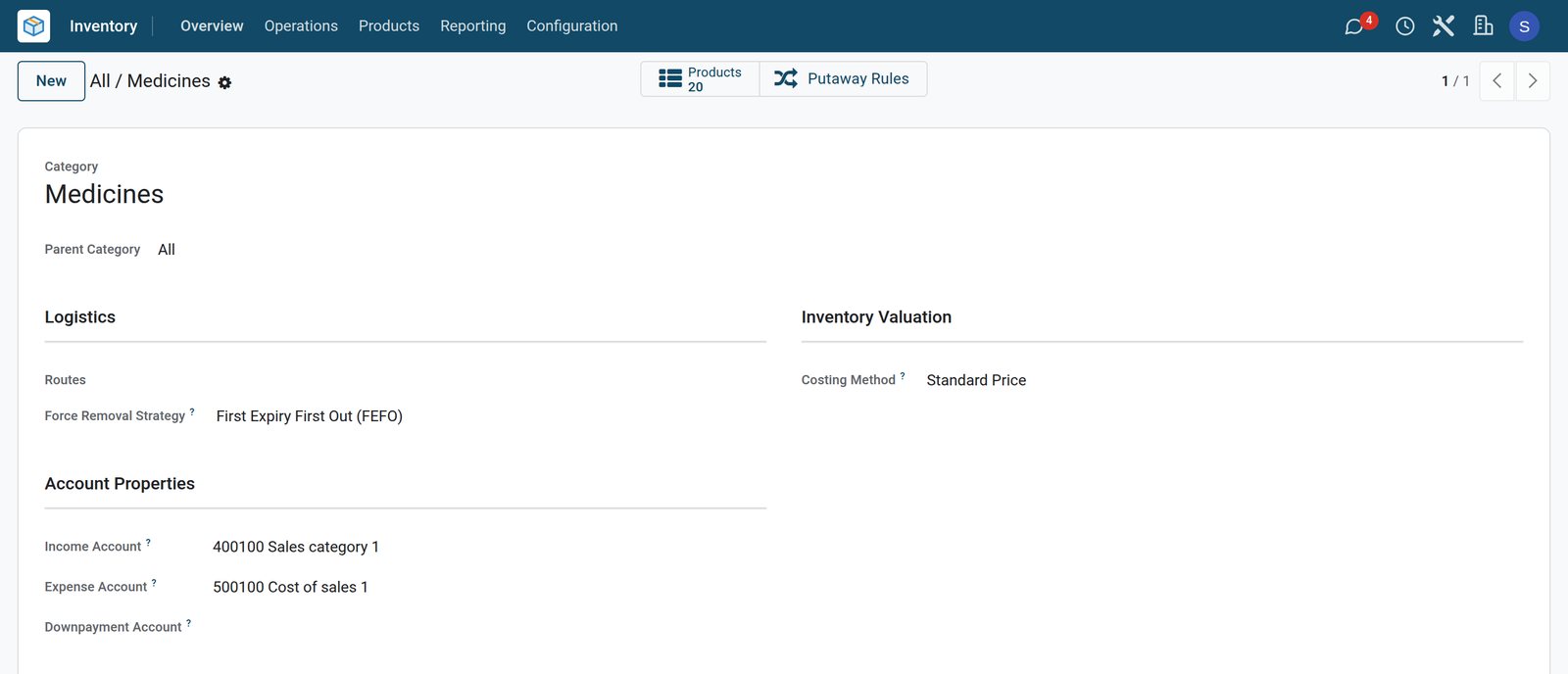BridgeERP product category with the first expiry first out removal strategy