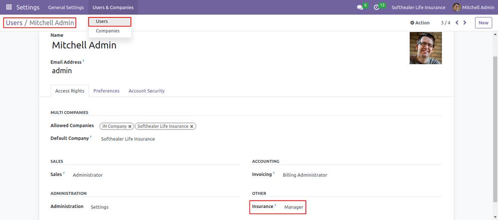 Insurance Management screen