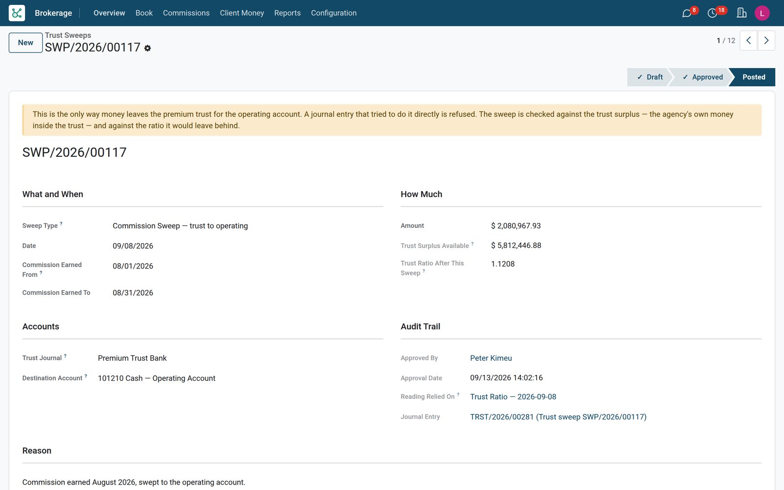 Client Money & Trust: Sweeps to operating