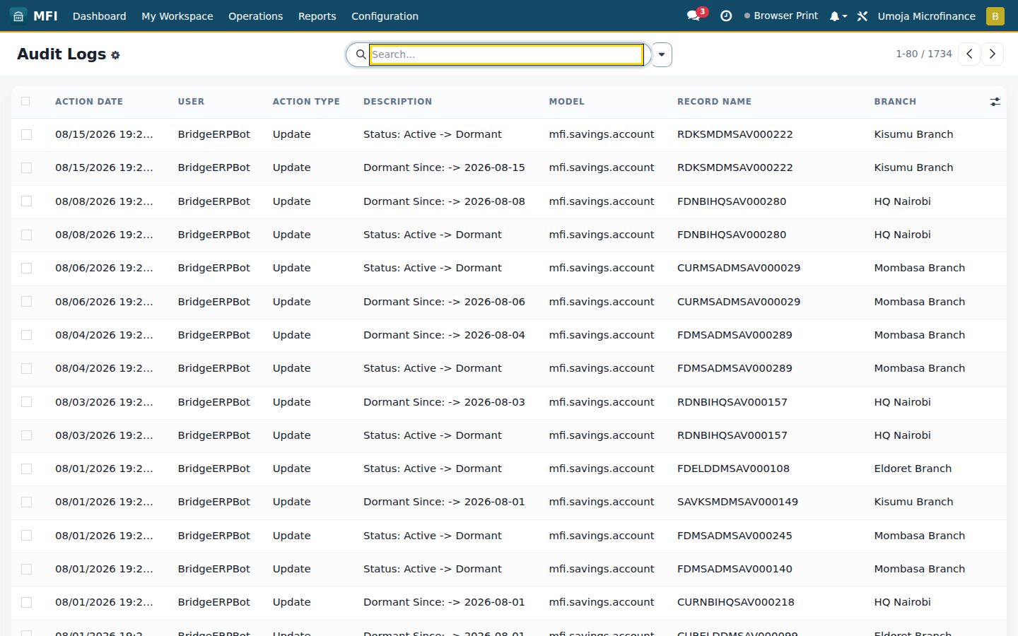 MFI Core screen