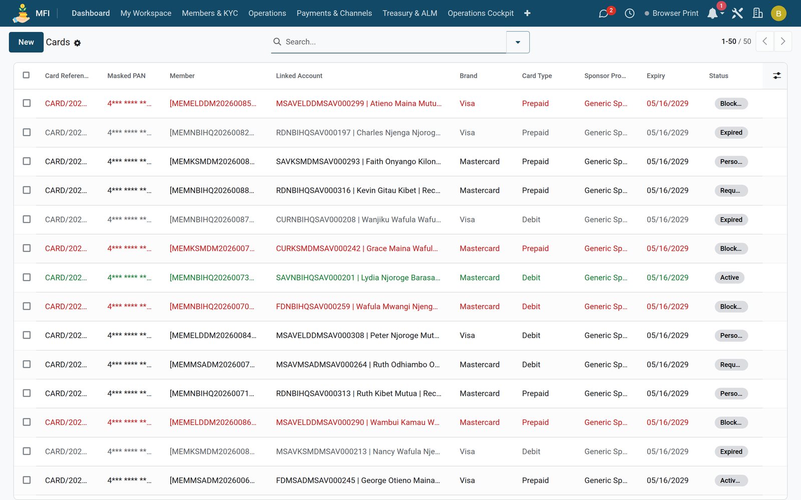Payment Rails screen