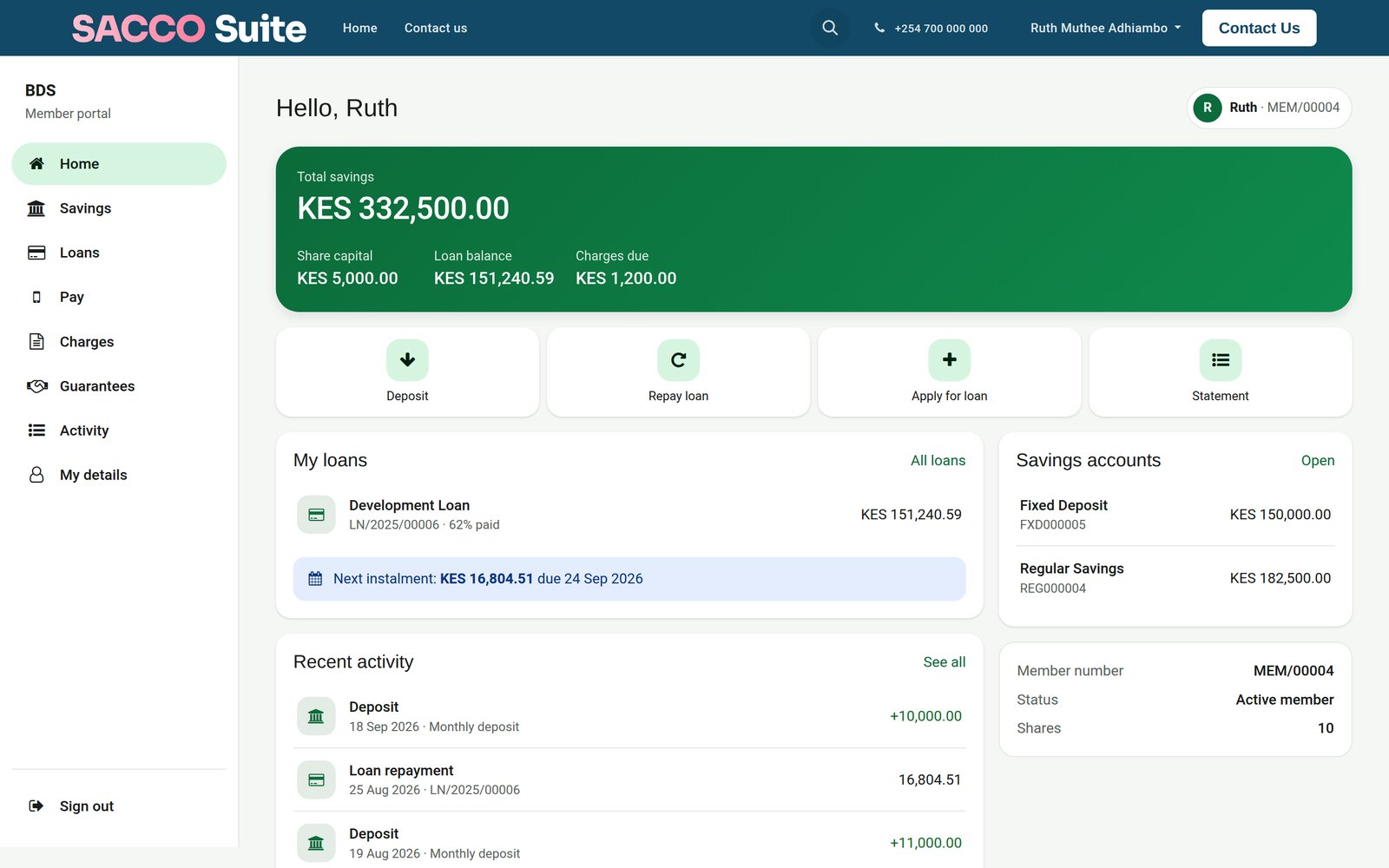 Member Portal in the SACCO Suite: A member portal that works on any phone