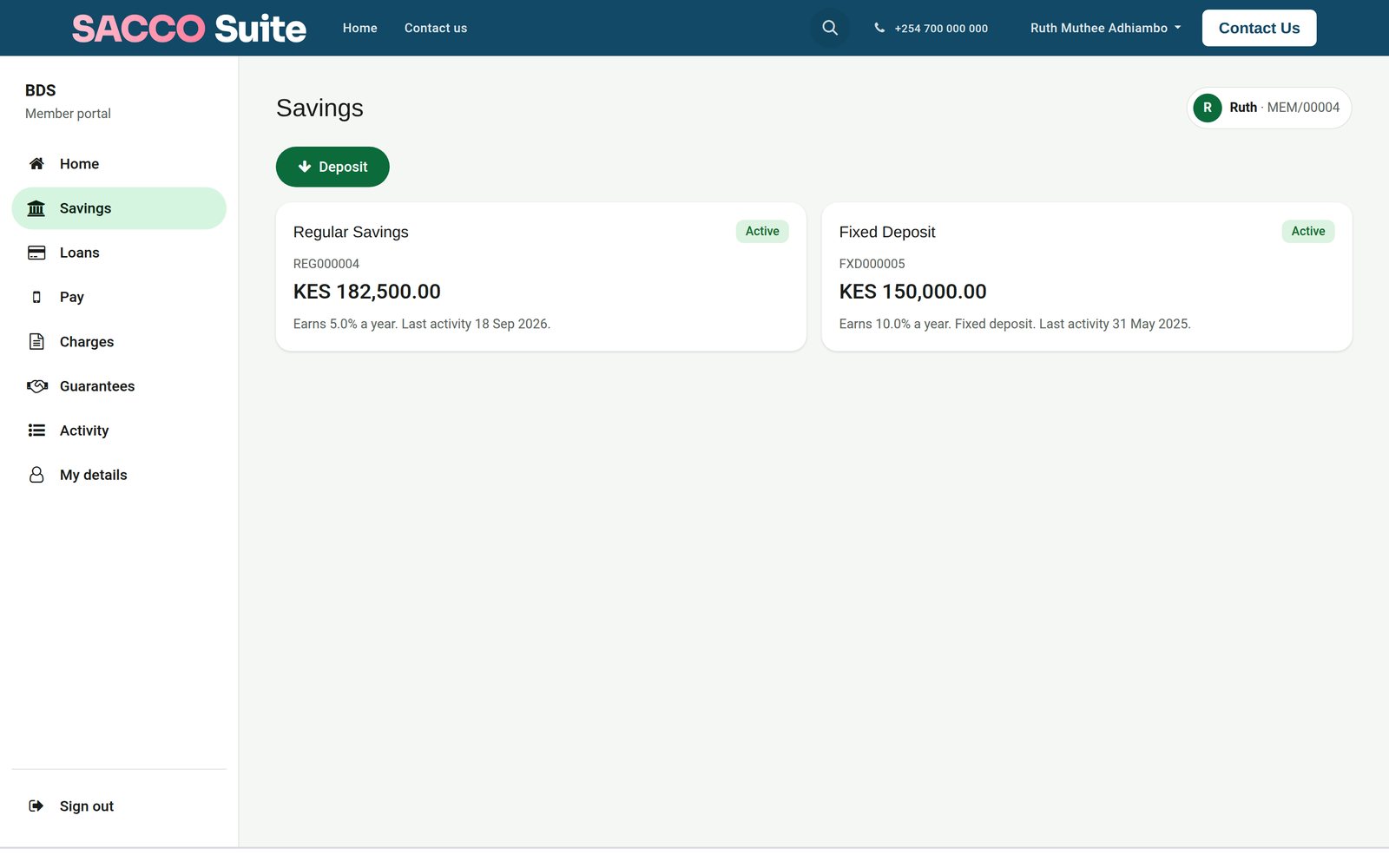 Member Portal screen