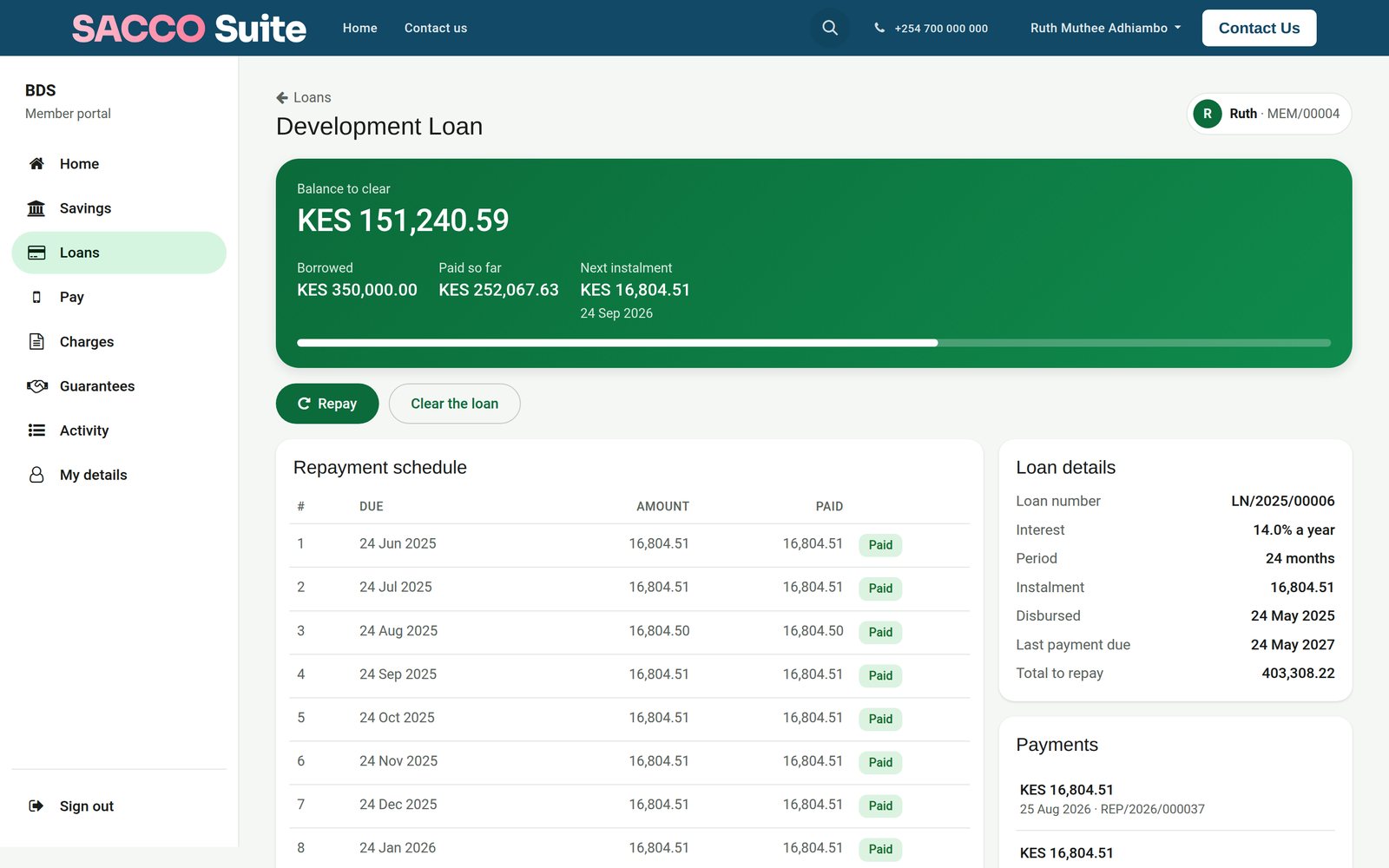 Member Portal screen