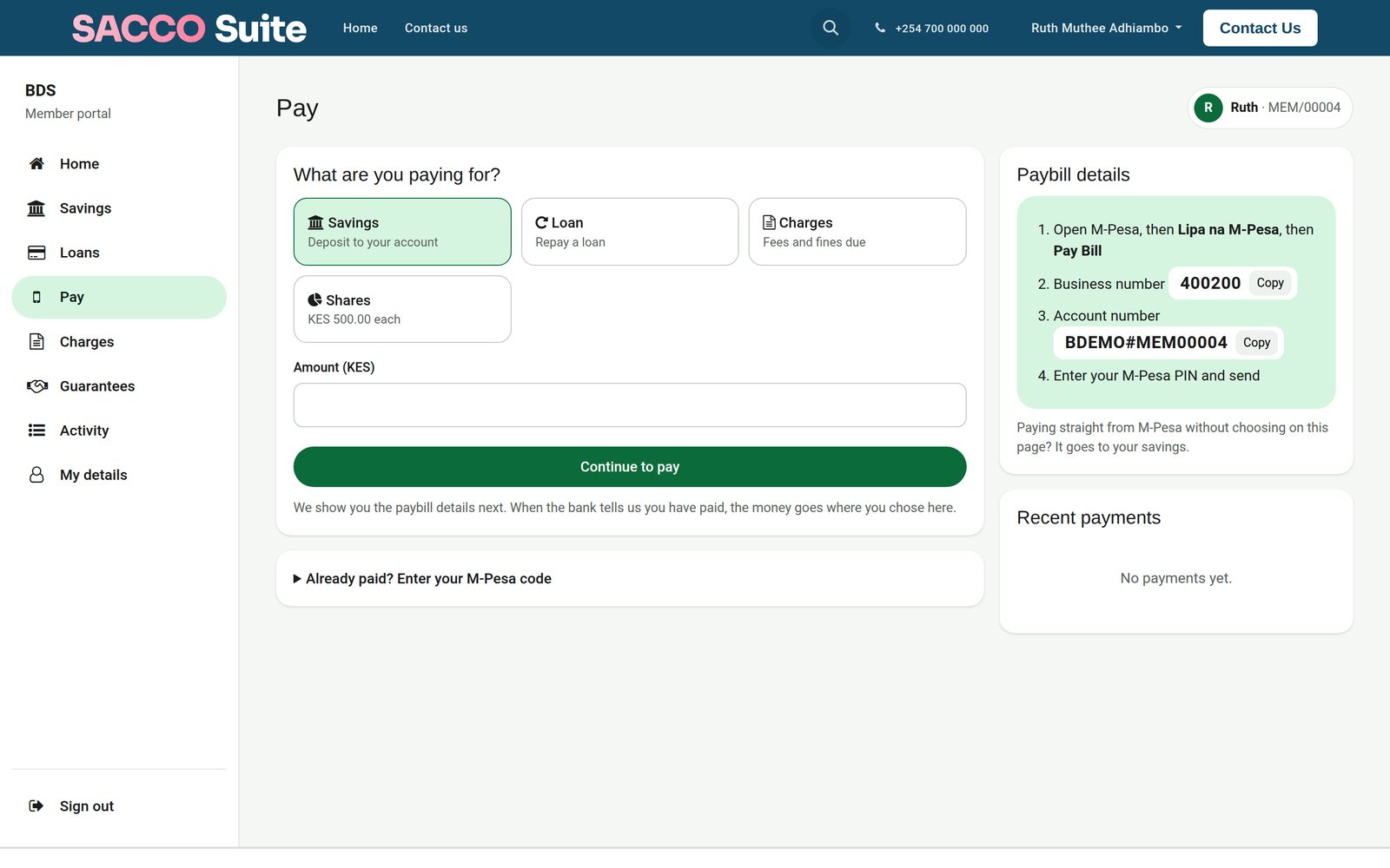 Member Portal screen