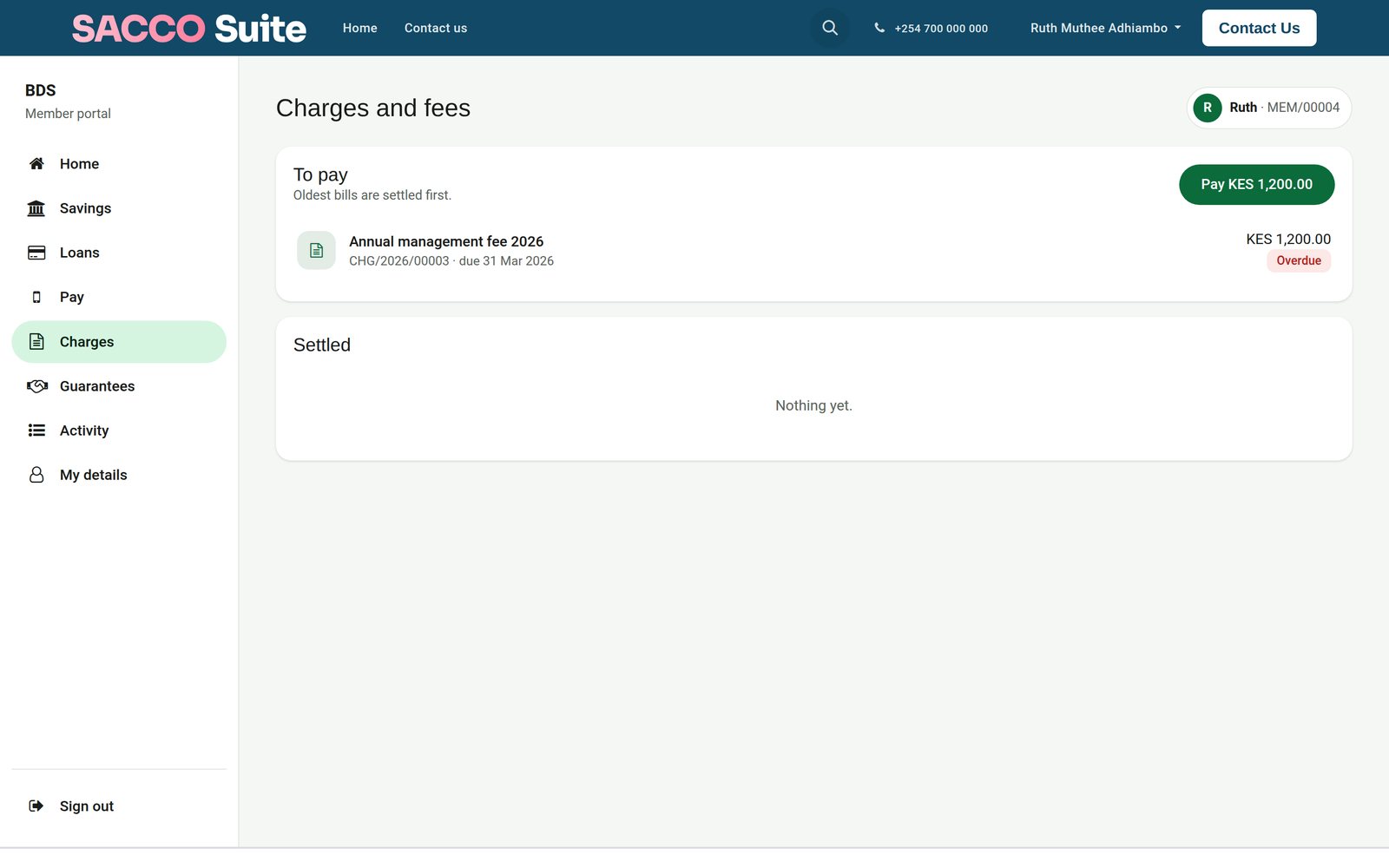 Member Portal screen