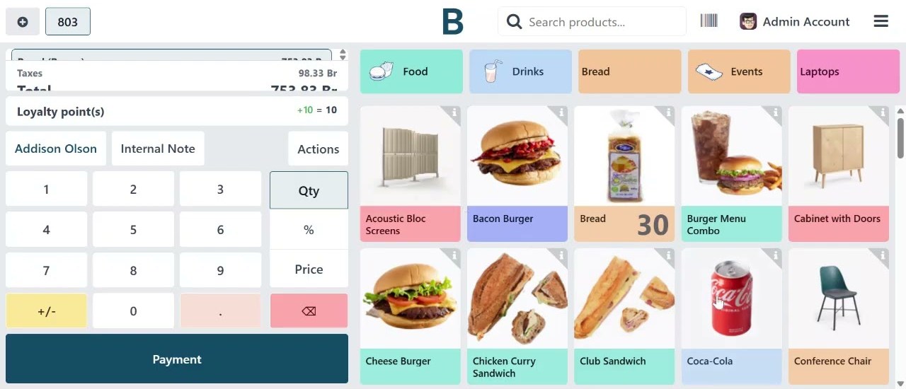 The Point of Sale register in BridgeERP